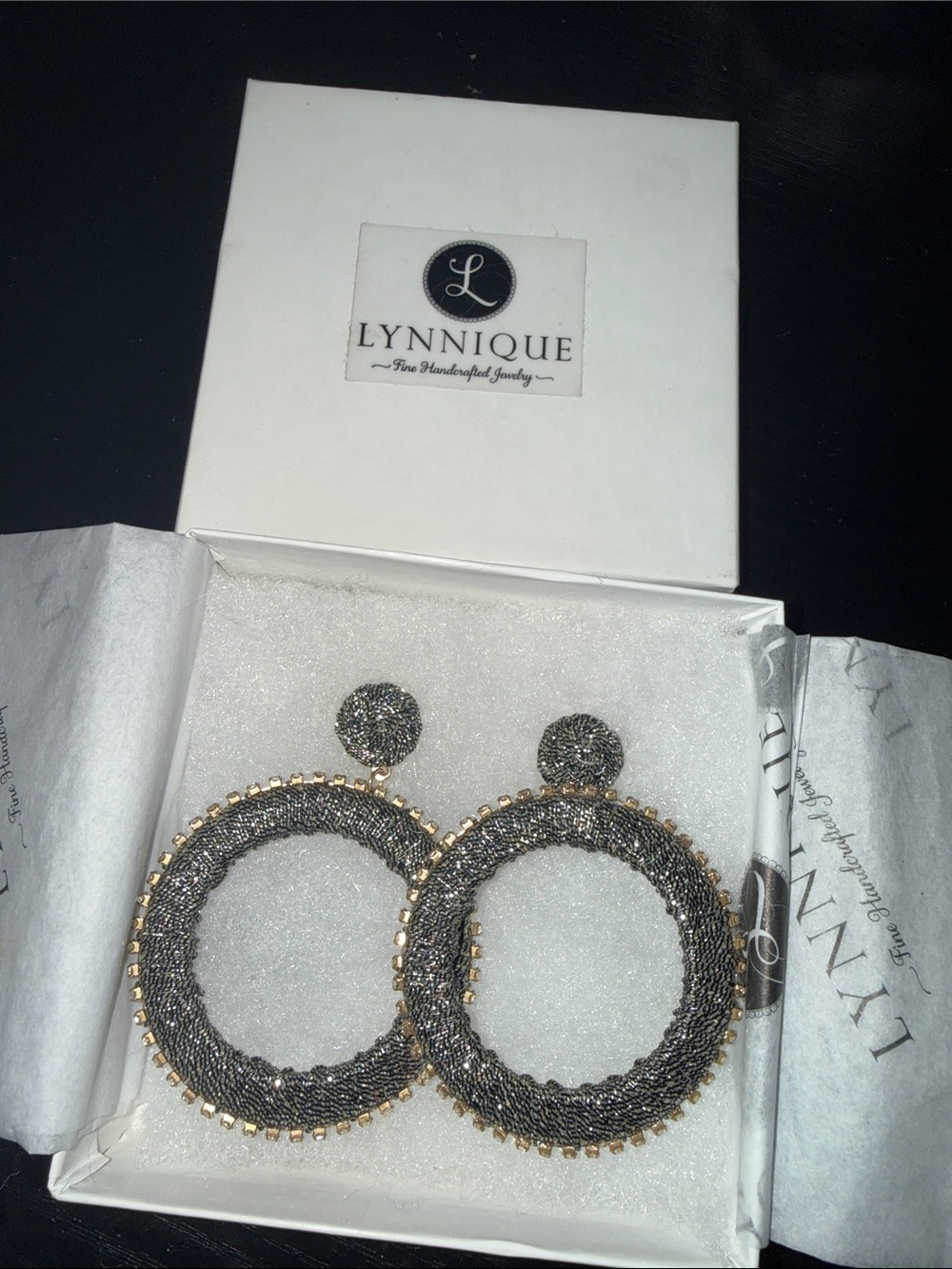 Nique Gunmetal and Gold Beaded Hoop Earrings
